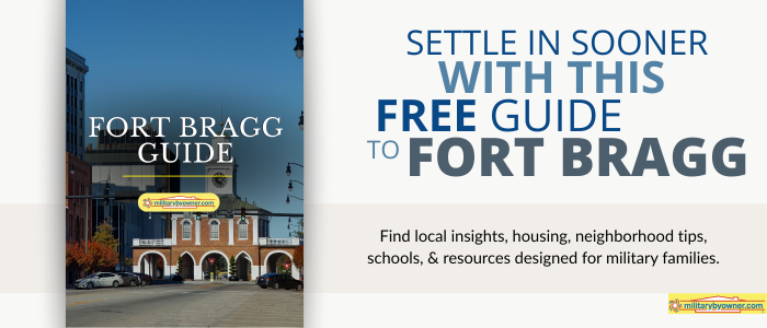 Fort Bragg ebook cover with image of Fayetteville NC red brick building and Fort Bragg text